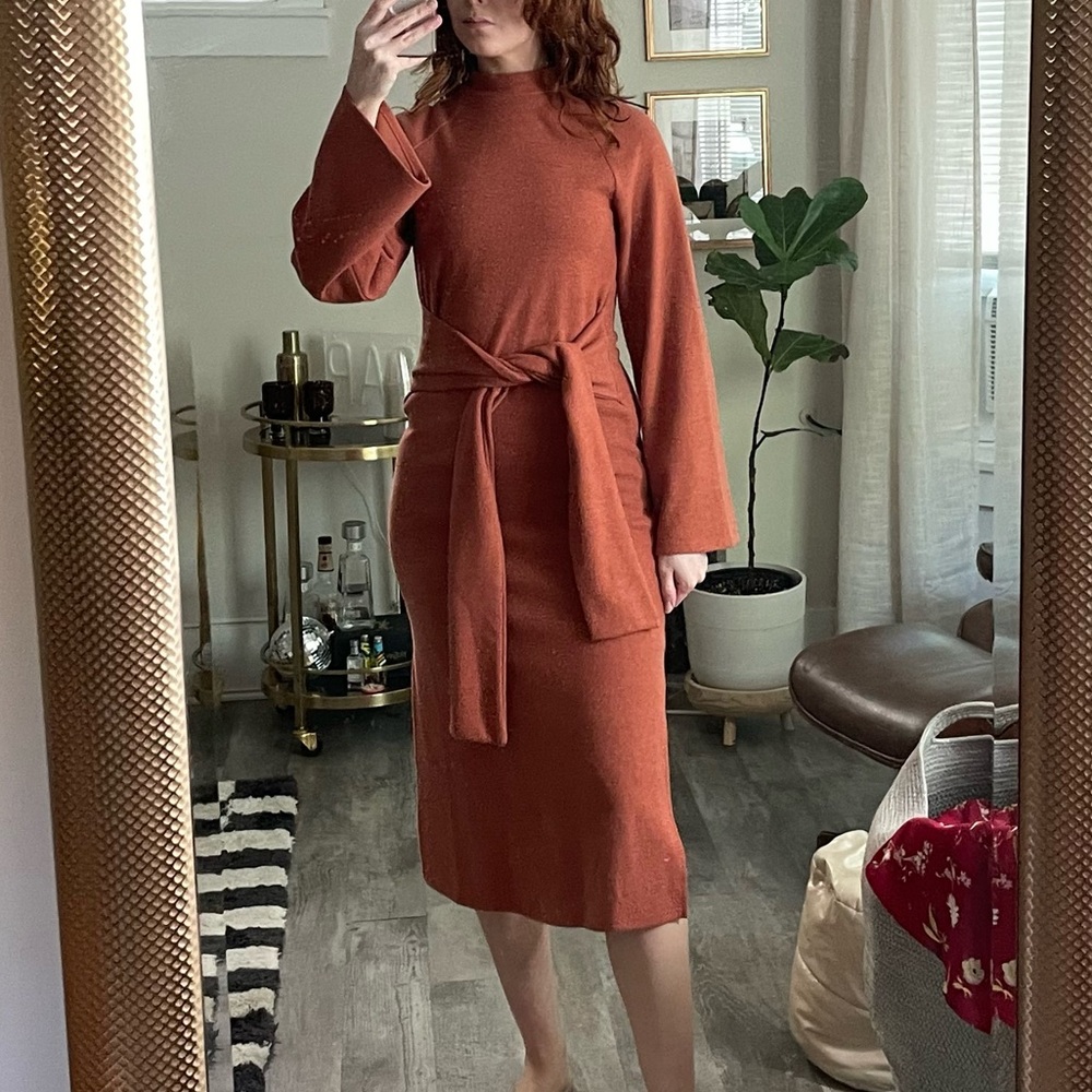 ASOS tie waist burnt orange sweater dress